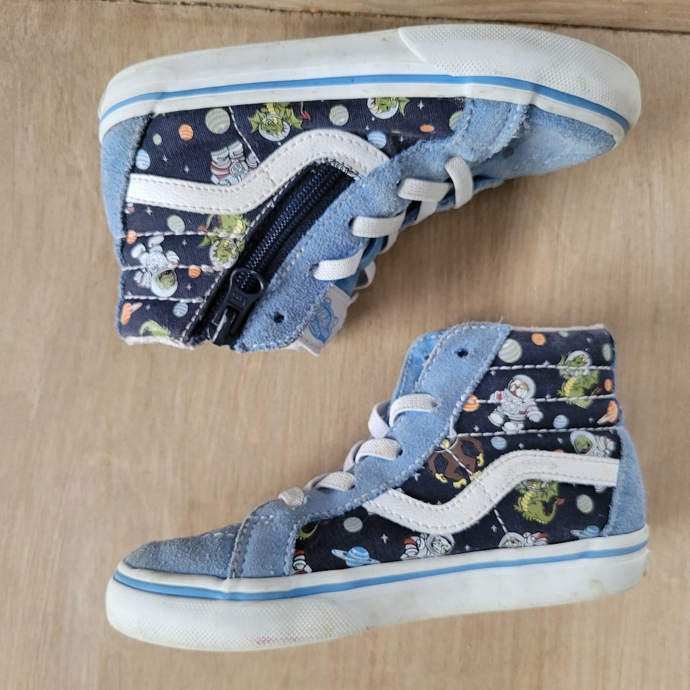 Vans Sk8 High Top Cosmic Zoo  Kid Shoe Size 9.5 Blue Zip Side Lace Up